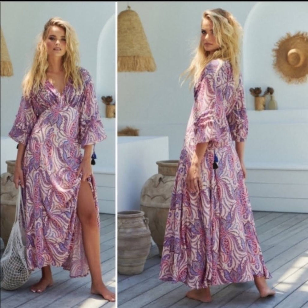 NEW Free People Women Mirage boho printed maxi dress pink Size 0 - Picture 2 of 16